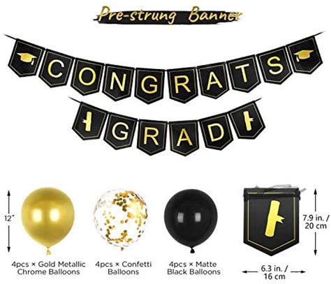 Black And Gold Graduation Party Decorations Gagaku Congrats Grad