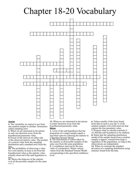 Chapter Vocabulary Crossword Wordmint