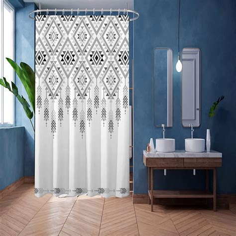 Aoselan Grey White Shower Curtain For Bathroom Ethnic Geometry