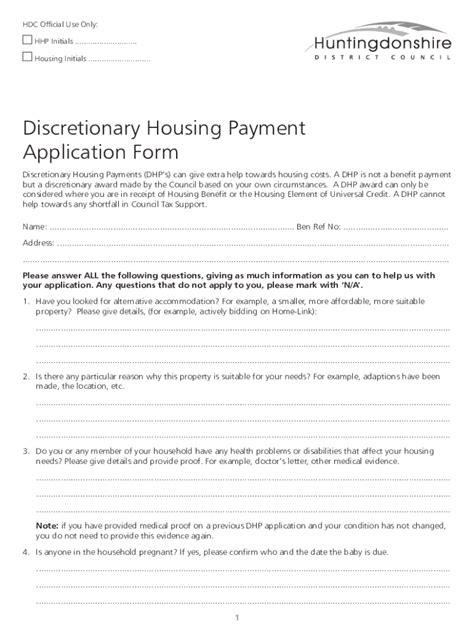 Council Discretionary Housing Payment Fill Online Printable