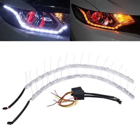 Pcs Pair Drl Dual Color White Amber Dynamic Streamer Flash Led