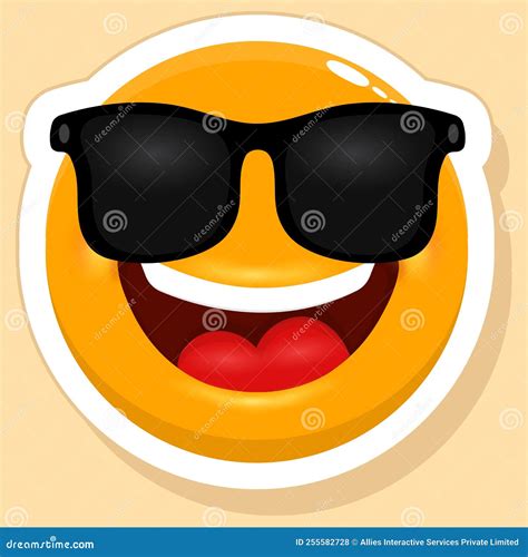 Black Goggles Wearing Happy Cartoon Emoji Sticker on Yellow Stock ...