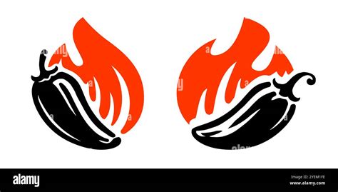 Hot Pepper Pod In Fire Sign Emblem Simple Spicy Spice Symbol Vector Illustration Stock Vector
