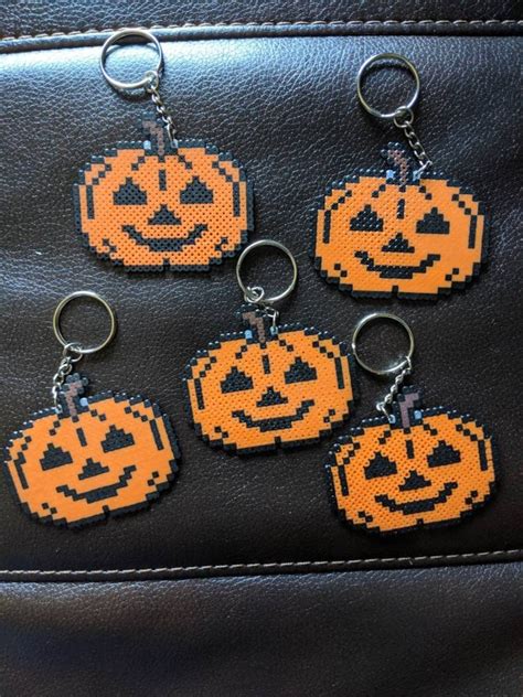 Halloween Decorations Perler Beads Pumpkin Keychain Etsy