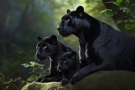 Free AI Image | View of black panther and cubs in the wild