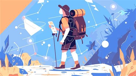 Una Persona Con Una Mochila Y Un Mapa De Las Palabras Viajar Vector