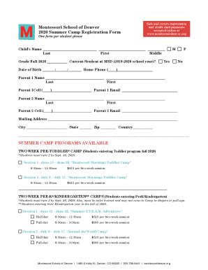 Fillable Online Summer Camp Montessori School Of Denver Fax Email