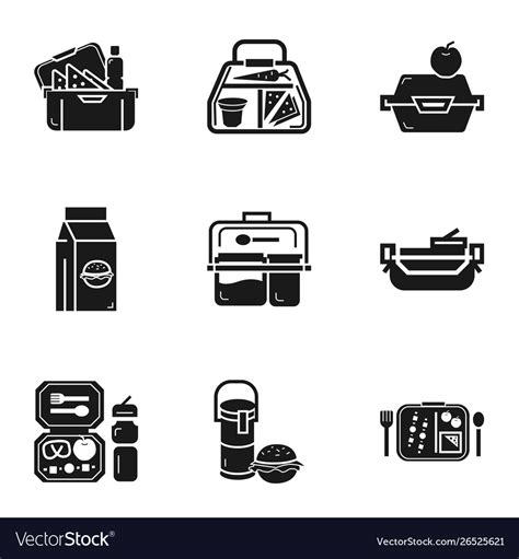 Lunch bag icon set simple style Royalty Free Vector Image