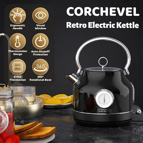 CORCHEVEL Hervidor eléctrico de agua caliente retro de 1.7 L con