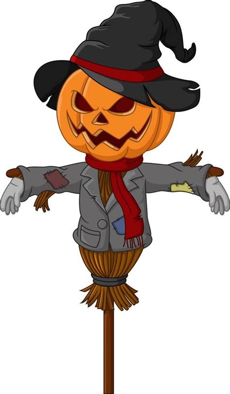 Cute Halloween Scarecrow Pumpkin Cartoon Vector Art At Vecteezy