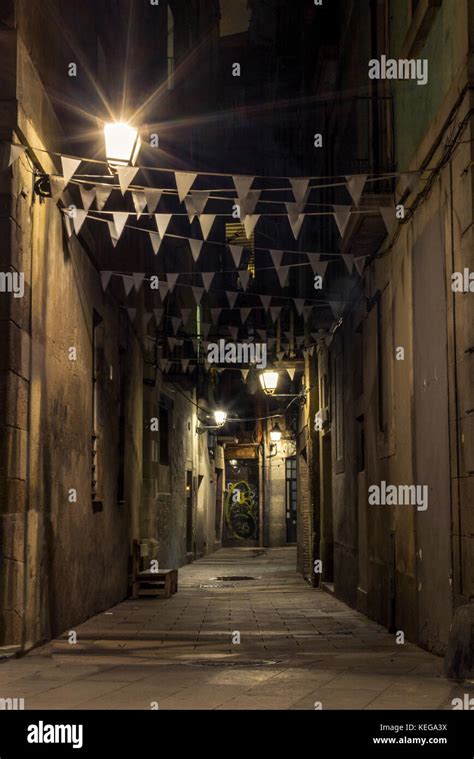 streets  barcelona  night  stock photo alamy
