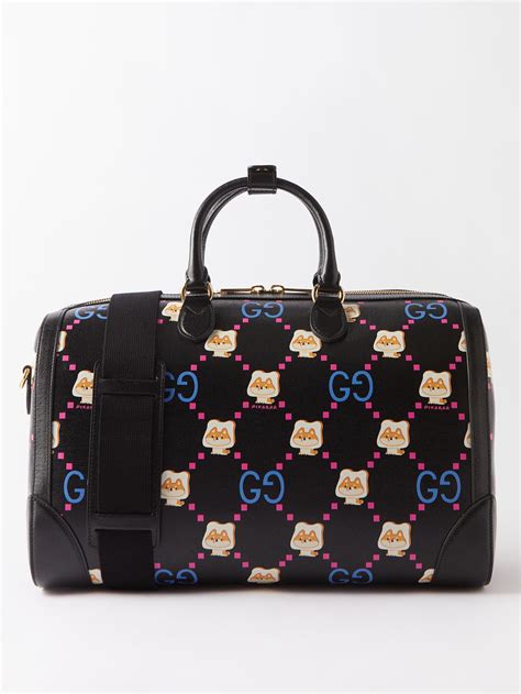 Gucci X Pikarar Kawaii And Gg Print Leather Holdall In Black For Men Lyst