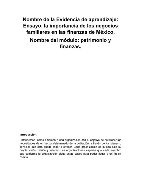 Py F Ea6 Ensayo La Importancia De Los Negocios Familiares En Las Finanzas De México Nombre