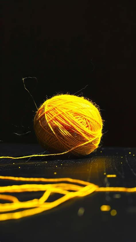 A Ball Of Yellow Yarn On A Black Surface Stock Photo Image Of Yellow