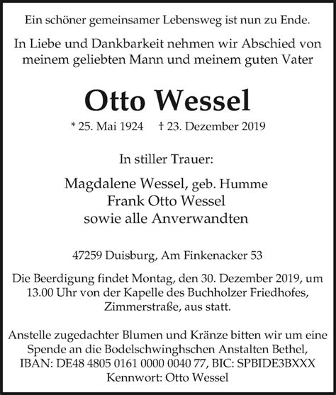 Traueranzeigen Von Otto Wessel Trauer In Nrw De