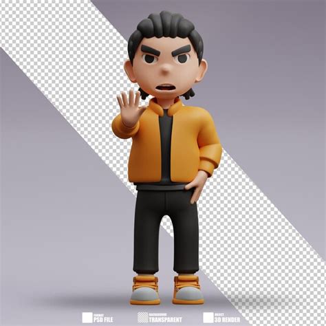 Premium PSD 3d Illustration Boy Showing Stop Hand Gesture