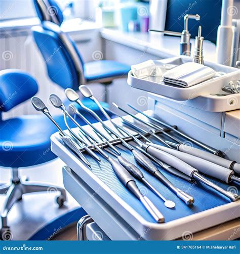 Equipment and Dental Instruments in Dentist’s Office Stock Illustration