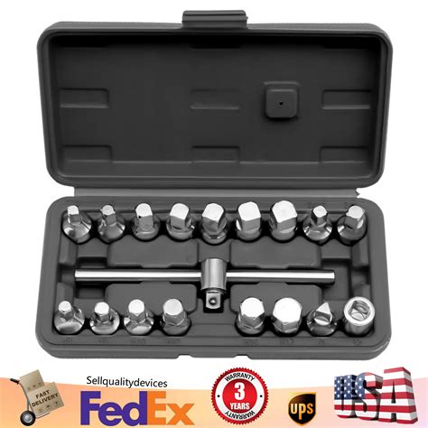 18 PC Oil Drain Plug Sump Tool 3 8 Wrench Socket Key Set Gearbox