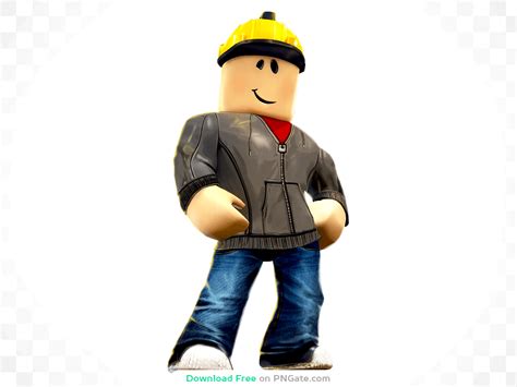 Roblox Main Character Wearing A Leather Jacket And A Yellow Construction Helmet Png Image