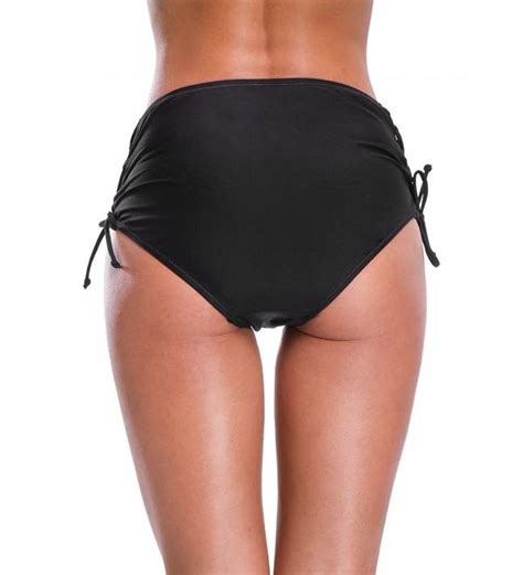 Women S Strappy Bikini Bottom Solid Black Swim Shorts Briefs Black