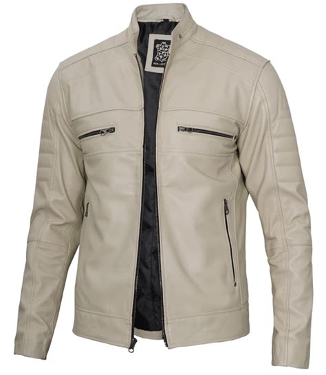 Beige Men S Cafe Racer Jacket Real Leather In United Kingdom