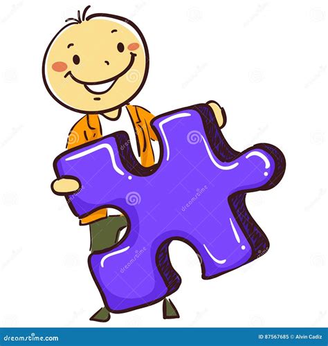 Stick Man Boy Holding A Puzzle Piece Stock Vector Illustration Of