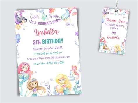 Editable Mermaid Birthday Invitation Printable Mermaid Invitation Template Mermaid Party