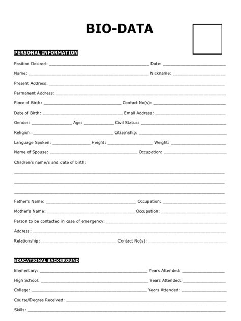 Fillable Online Printable Biodata Form Philippines Pdf Free Download