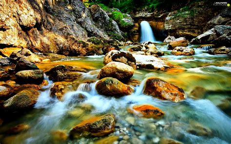 rocks, boulders, waterfall, River - For phone wallpapers: 1920x1200