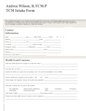 Fillable Online Andrea Wilson R Tcm P Tcm Intake Form Rise Bc Fax