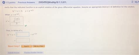 Solved 1 3 Points Previous Answers ZillDiffEQModAp 10 Chegg