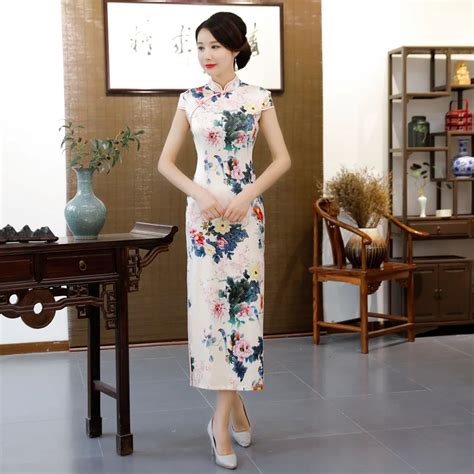 Frete Gr Tis Moda Manga Curta Vestido Longo Qipao Vestido Estilo