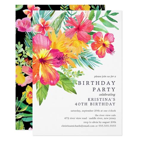 Watercolor Hibiscus Floral Tropical Birthday Party Invitation Zazzle