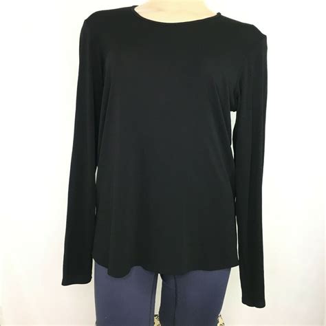 Eileen Fisher Sz Medium 100 Silk Solid Black Long Sleeve Top Tee