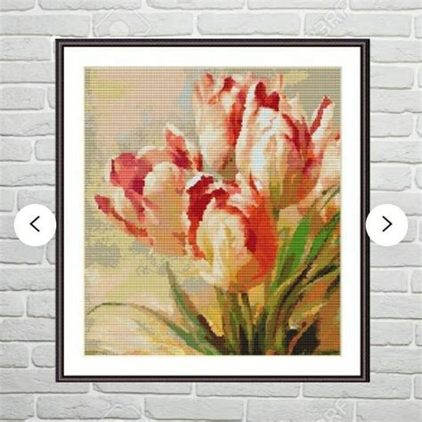 Watercolor Tulips Bouquet Pdf Counted Cross Stitch Pattern Flowers