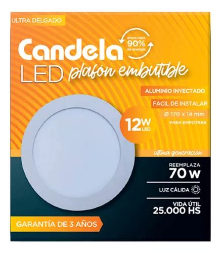 5 Plafones Led Redondo Embutir 12w Cálida Candela 6820 Cuota