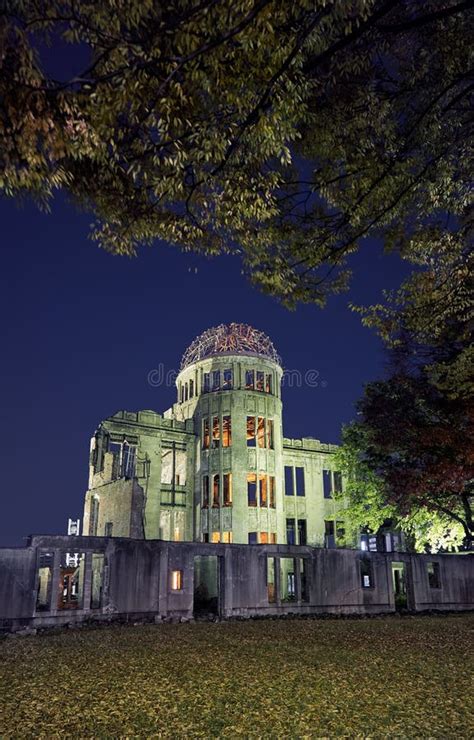 The Skeletal Ruins of Atomic Bomb Dome at the Night. Hiroshima. Japan ...