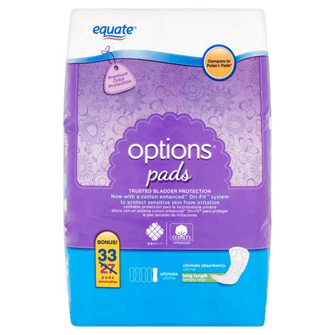 Equate Options Incontinence Pads For Women Ultimate Long Length 33