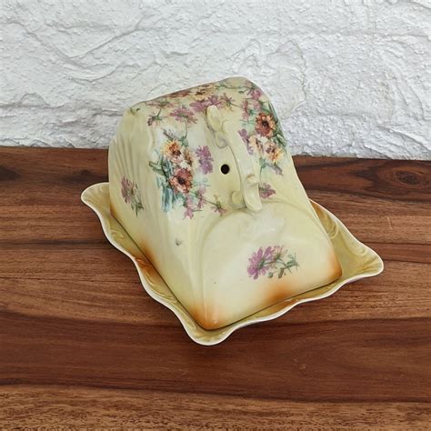 Antique Victorian Covered Cheese Tray Vintage Porcelain Cheese Dish