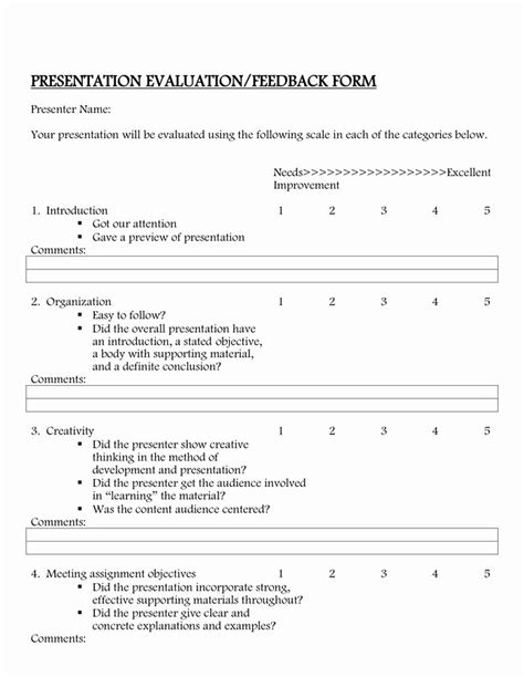 Presentation Feedback Form Template