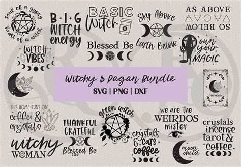 Witchy Pagan Crystal Svg Files For Cricut Bundle Mystical Moon Phases