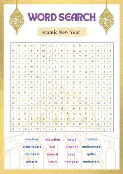 Printable Kids WORD search New HAJIRI Year Digital Worksheet by AyahEStore