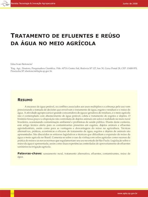 Pdf Tratamento De Efluentes E Re So Da Gua No Meio Gua Esgoto