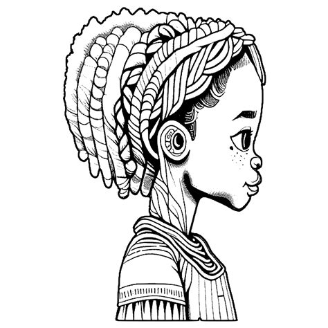 Cute African Girl With Braids Coloring Page Creative Fabrica