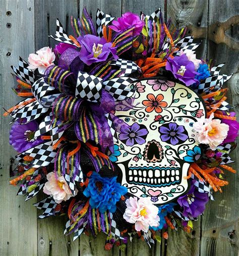 Sugar Skull Wreath Halloween Wreath Skull Catrina Day By Lewreath