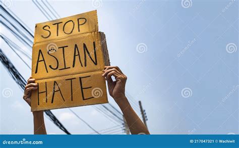 A Man Holding Stop Asian Hate Sign Stock Image Image Of City