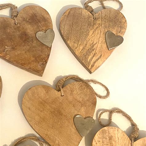 Wooden Heart Ornament With Silver Heart Wall Decor Hanging Etsy Uk