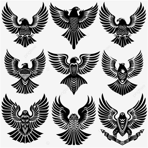 Black Eagle Hawk Or Falcon Heraldic Symbol Set Eagle Heraldic Bird