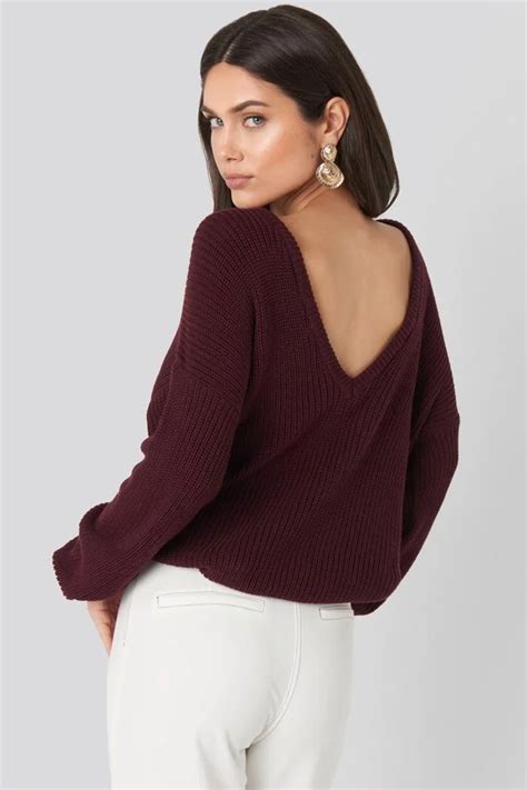 Knitted Deep V Neck Sweater Red Sweaters Vneck Sweater Burgundy Sweater