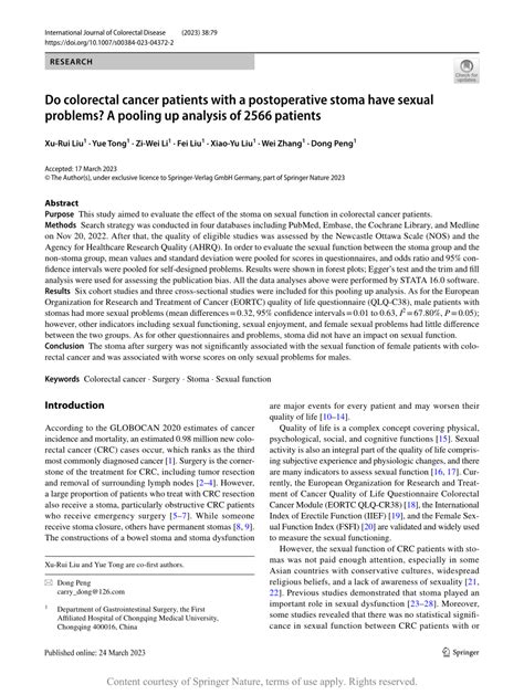 Do Colorectal Cancer Patients With A Postoperative Stoma Have Sexual